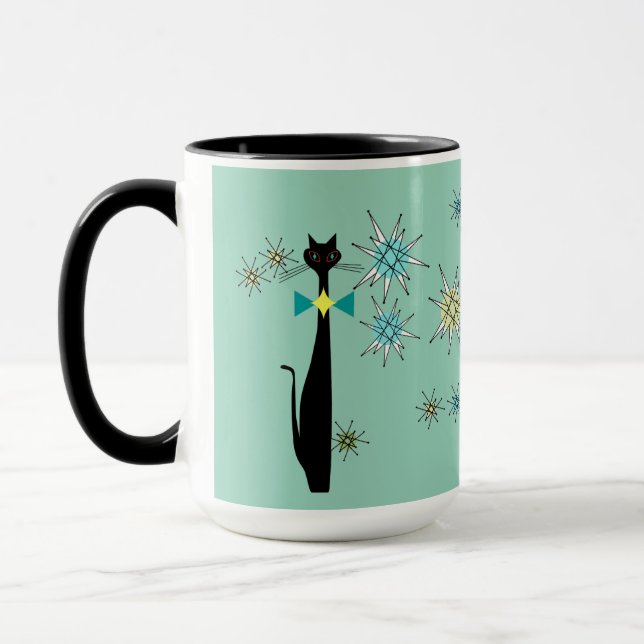 Mug Retro Atomique Cool Chat & Étoiles Mid Century (Gauche)