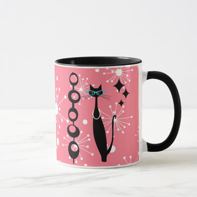 Mug Retro Atomique Moyen Siècle Moderne MCM Chat noir (Droite)