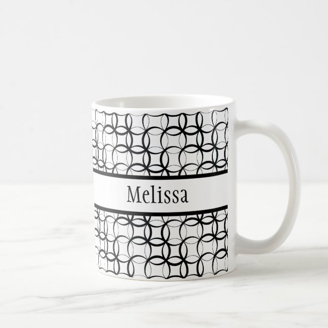Mug Retro blanc et noir, Motif de cercles de chevauche (Droite)