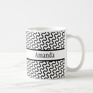 Mug Rétro blanc et noir, Motif des vagues diagonales