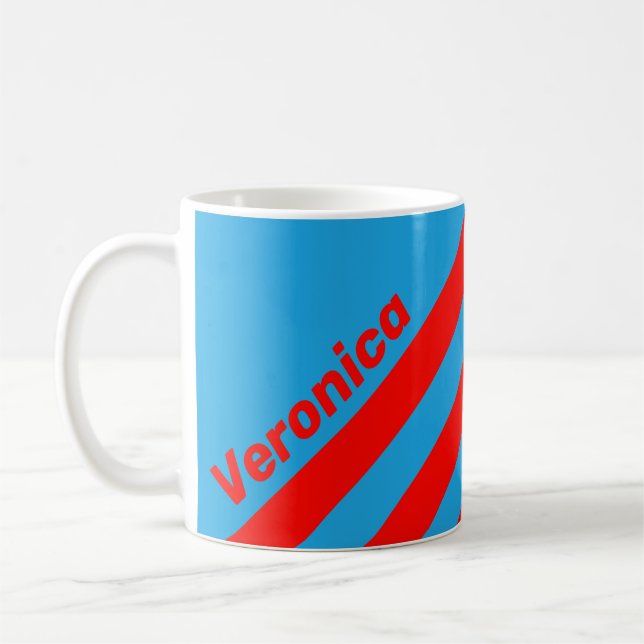 Mug Rétro Bleu Électrique Rouge Trois Bandes avec Nom (Gauche)