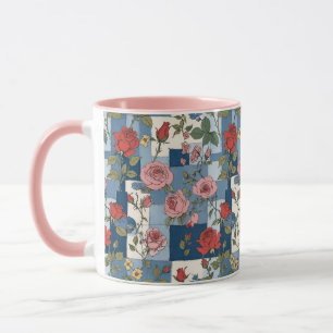 Mug Retro Blue Jean Denim Patchwork avec Rose