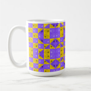 Mug Rétro Boho Violet & Jaune Damier aux Marguerites