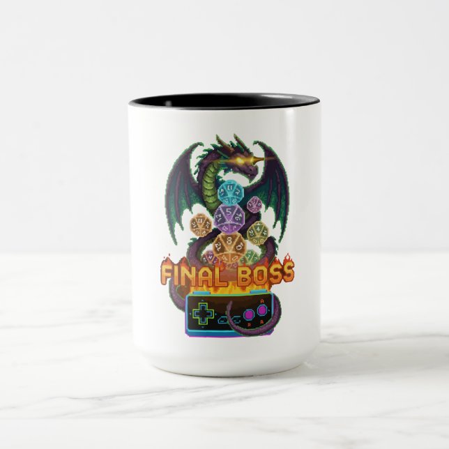 Mug Retro Boss Final Dragon & Dice | Gamer TTRPG Pixel (Centre)