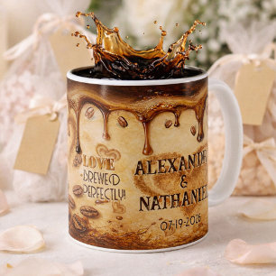 Mug Retro Café Marron Café Amour Art Faveur de Mariage