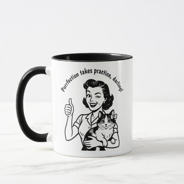Mug Retro Calico Cat les années 50 Humour cadeau (Gauche)