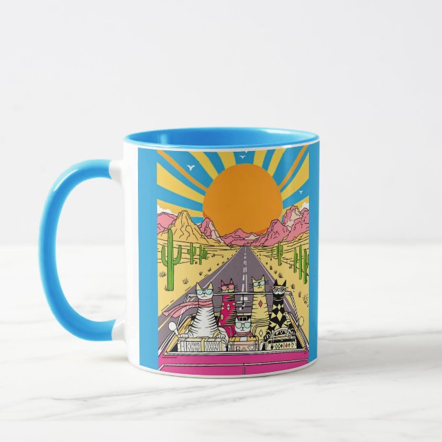 Mug Retro Cats on Vacation Take a Road Trip (Gauche)
