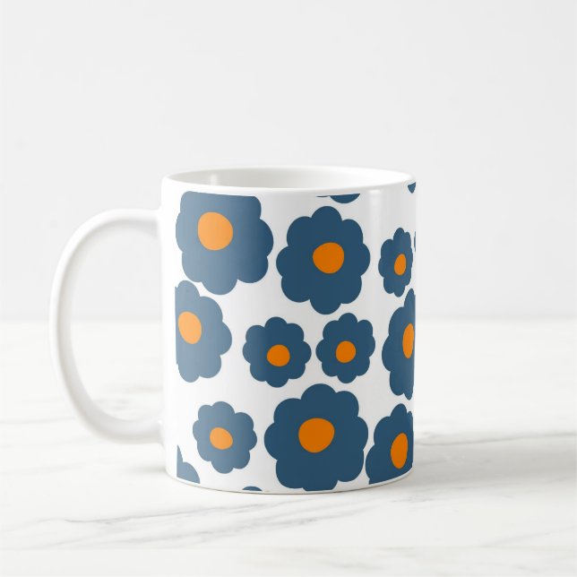 Mug Retro Chic Bleu Orange Floral Bold Y2K (Gauche)