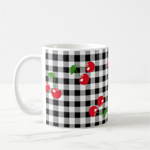Mug Retro Chic Cute Rouge Cerisier Noir Blanc En vichy