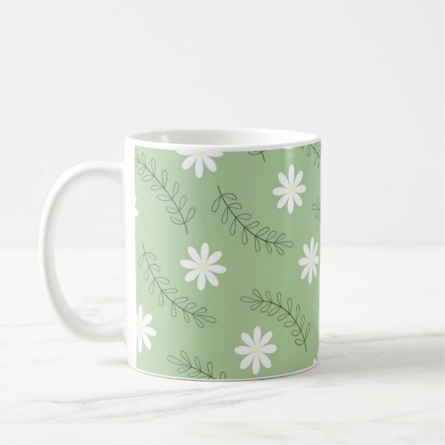 Mug Retro Chic Sage Vert Floral Élégant Y2K Inspiré (Gauche)