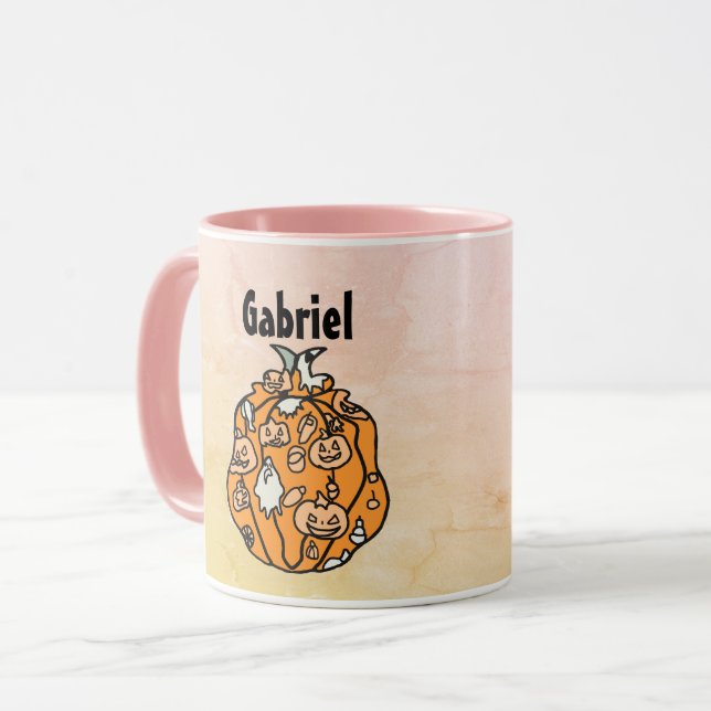 Mug Retro Citrouille Spooks et Halloween Traitements! (Devant gauche)