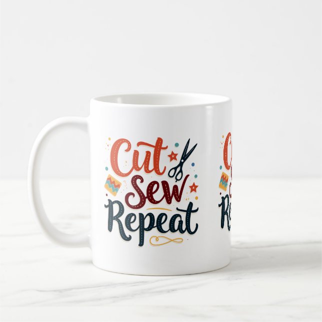 Mug Rétro "Couper Coudre Répéter" Conception pour Amou (Gauche)