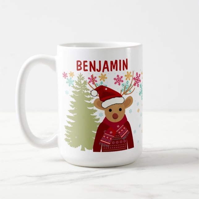 Mug Retro Cute Rudolph The Red Nose Reindeer Christmas (Gauche)