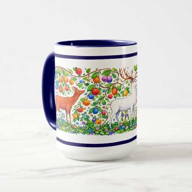 Mug Retro Deer In Fruit Tree Forest Frieze (Devant gauche)