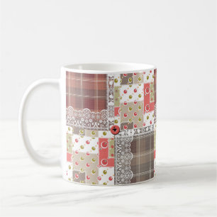 Mug Rétro dentelle vintage carreaux à carreaux patchwo