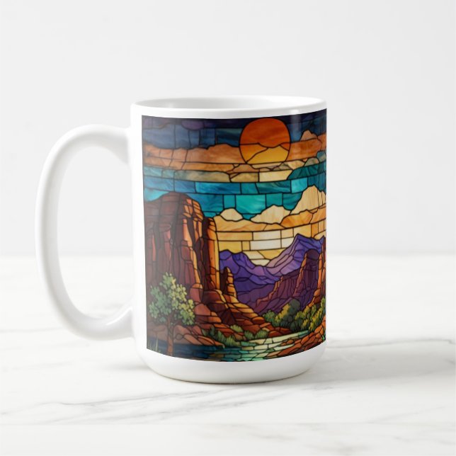 Mug Retro desert scene Sedona mountains stainglass art (Gauche)