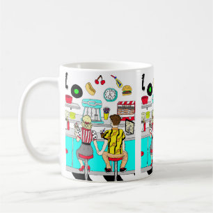 Mug Retro Diner Couple Holding Hand 1950's Era 