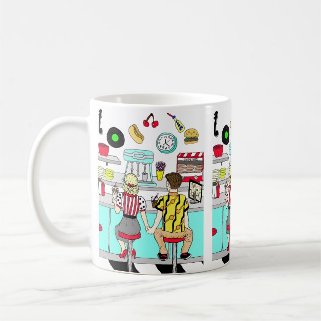 Mug Retro Diner Couple Holding Hand 1950's Era (Gauche)