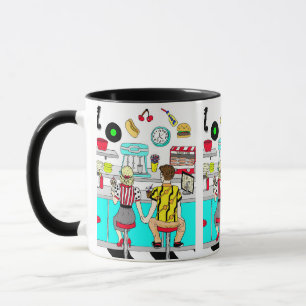 Mug Retro Diner Couple Holding Hand 1950's Era