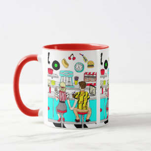 Mug Retro Diner Couple Holding Hand 1950's Era