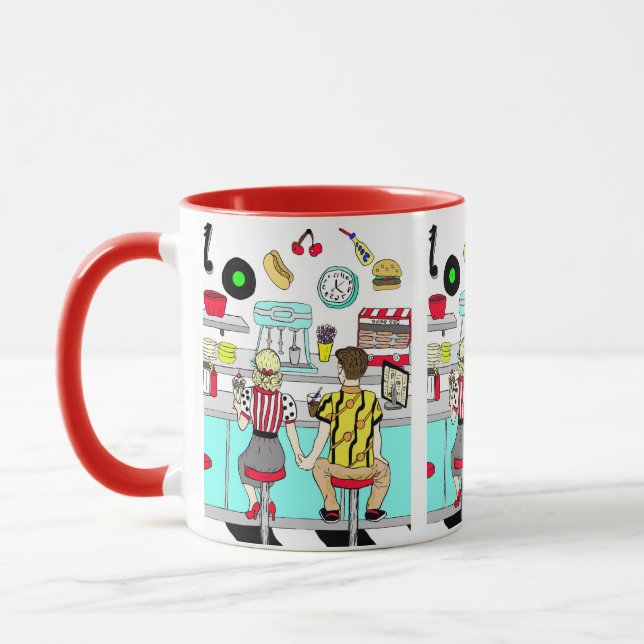 Mug Retro Diner Couple Holding Hand 1950's Era (Gauche)
