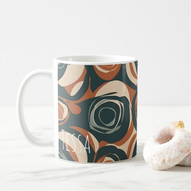 Mug Retro Earthy Swirl Pattern Mid-Century Modern (Avec donut)