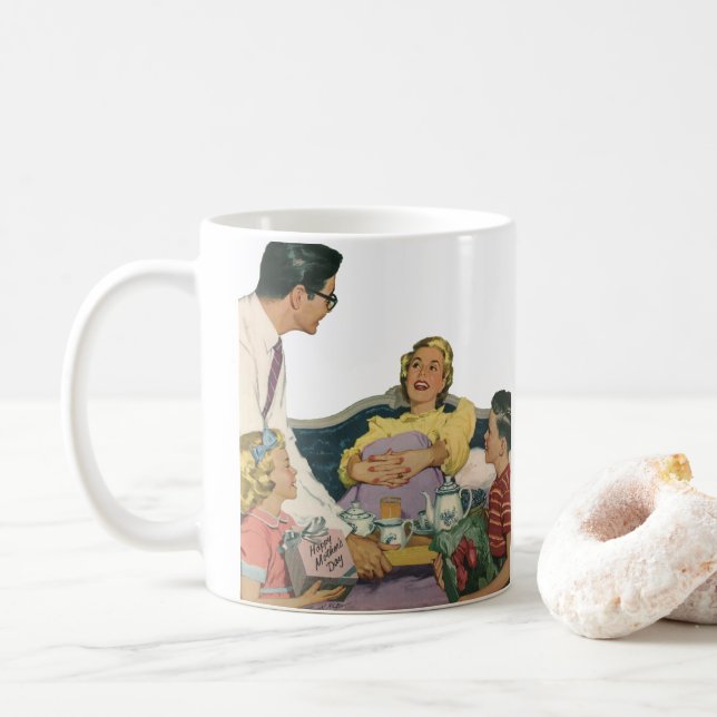 Mug Retro Family Sert Maman Petit déjeuner en Bed (Avec donut)