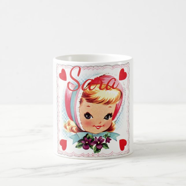 Mug Rétro fille Personnalised de Valentine (Centre)