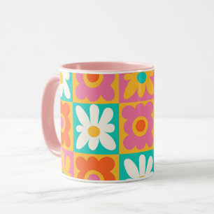 Mug Rétro floral à carreaux groovy des années 70 Color