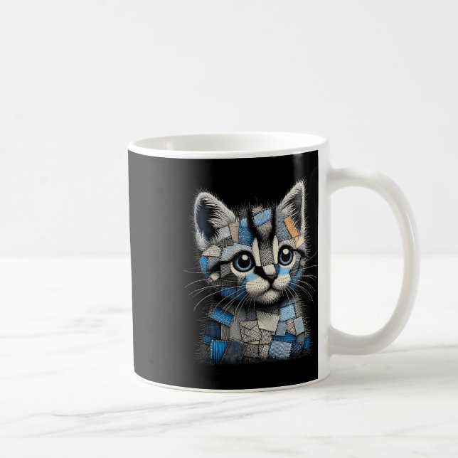 Mug Retro Funny Denim Patch Animal Cat Print  (Droite)