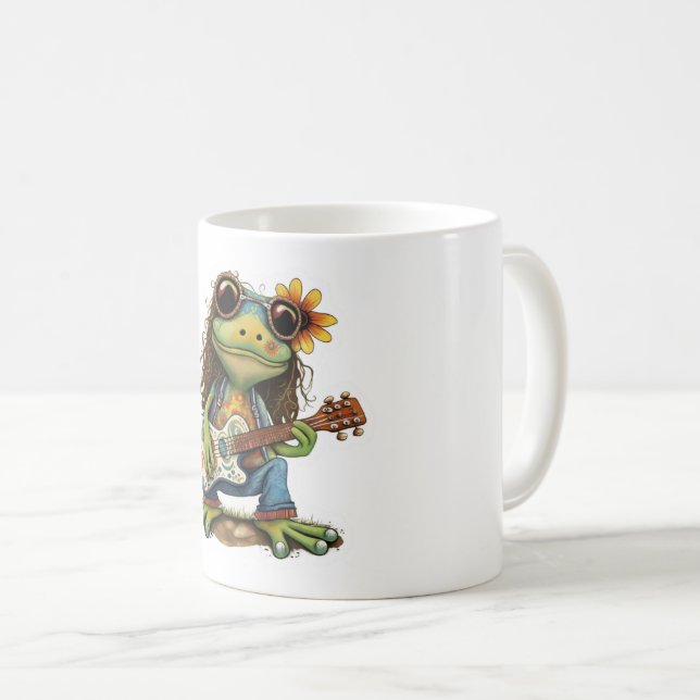 Mug Retro Funny Hippie Frog Porter du verre Jouer Pian (Devant droit)