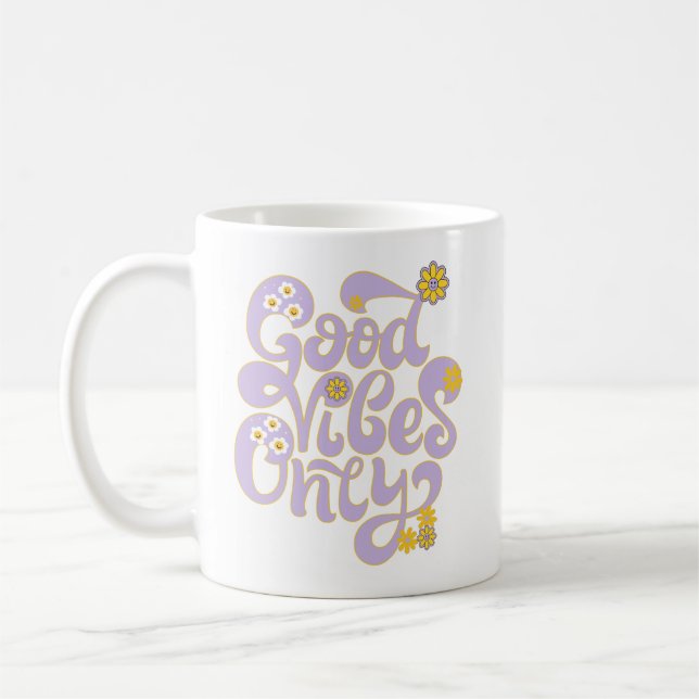 Mug Retro Good Vibes uniquement marguerite violet jaun (Gauche)