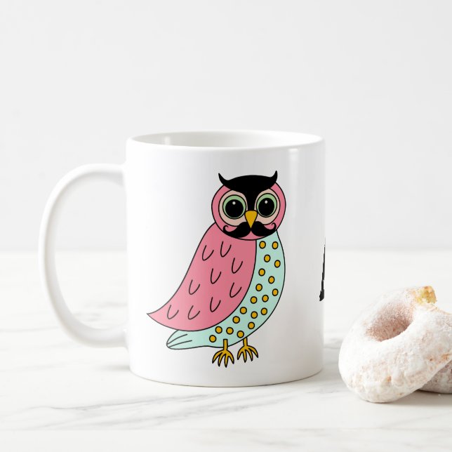 Mug Rétro hibou avec le monogramme de moustache (Avec donut)