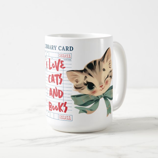 Mug Rétro J'adore les Chats et les Livres (Devant droit)
