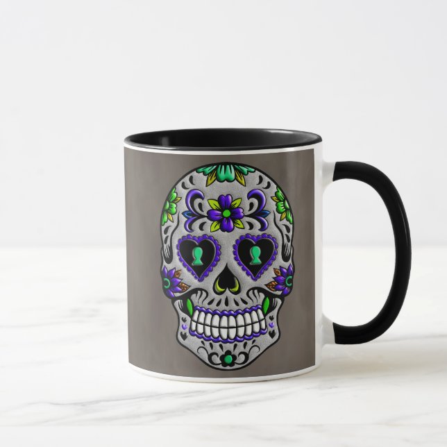 Mug Rétro jour à la mode du crâne mort de sucre (Droite)