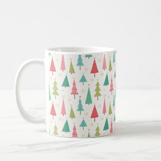 Mug Retro Joyeux arbres de Noël Fun Motif de vacances (Gauche)