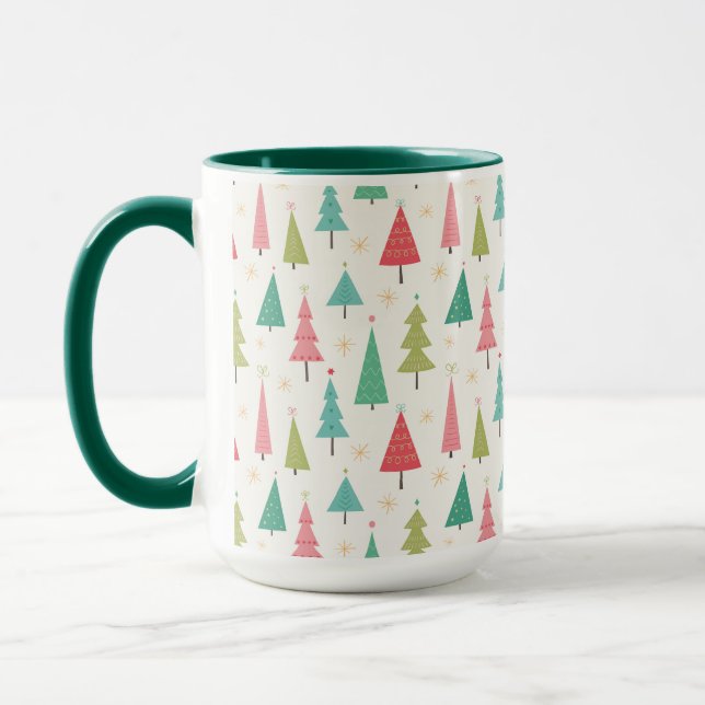 Mug Retro Joyeux arbres de Noël Fun Motif de vacances (Gauche)