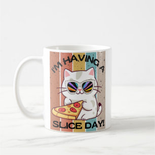 Mug Retro Kawaii mignon chat manger pizza