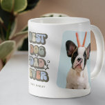 Mug Retro Meilleur Chien Papa Jamais 2 Photo<br><div class="desc">Traitez un chien propriétaire de cette tasse à café rétro cool avec le dicton "BEST DOG DAD EVER" dans une police vintage multicolore 60s, étoiles blanches audacieuses, 2 photos du chien mignon, et leur nom. Cette tasse de photo personnalisée ferait un cadeau de fête des pères parfait ou pour un...</div>