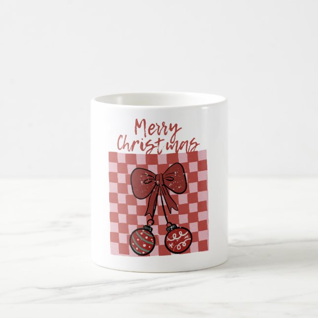 Mug Retro Merry Christmas Bow and Ornaments Design (Centre)