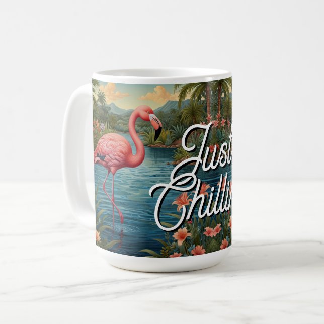 Mug Retro mignon flamant rose paradis tropical  (Devant gauche)