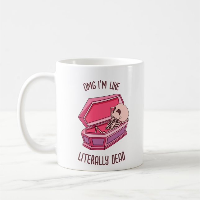 Mug Retro mignonne Halloween Squelette" Je suis mort"  (Gauche)