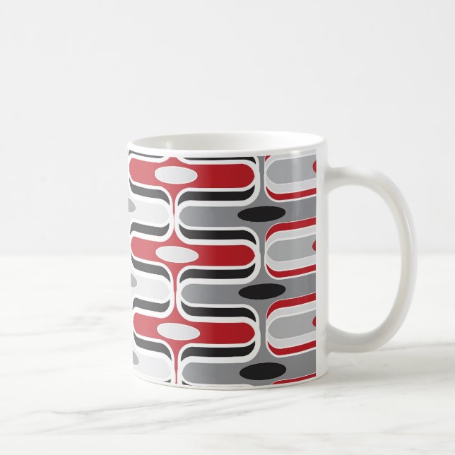 Mug Retro Mod Art Déco Zig Zag Funky Motif Rouge Noir (Droite)