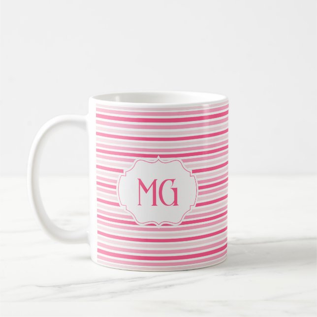 Mug Retro Monogrammed Minimalist Stripes (Gauche)