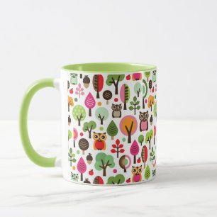 Mug rétro motif de hibou d'arbre rose de feuille