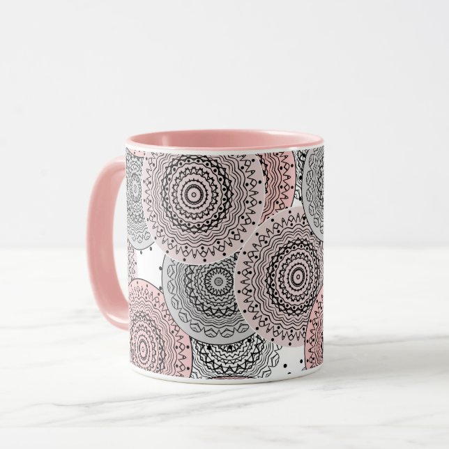 Mug Rétro, motif rétro, bleu et rose, élégant (Devant gauche)
