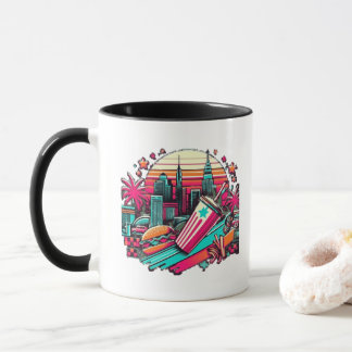 Mug Retro Neon Cityscape avec Vibes de restauration ra