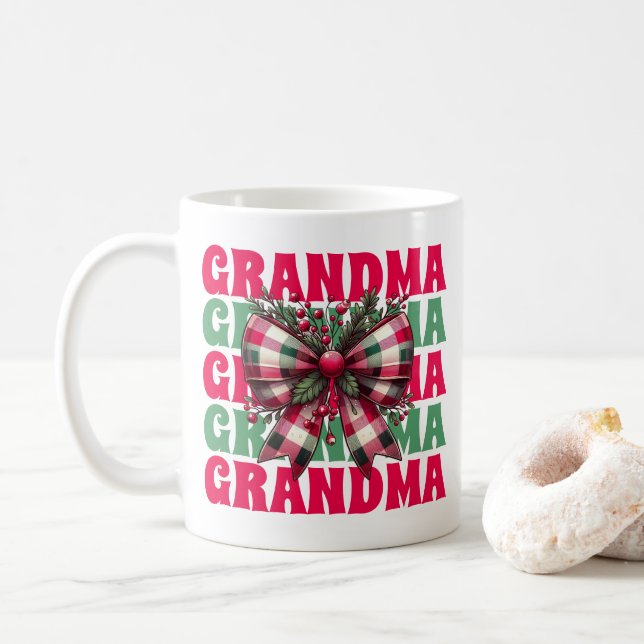 Mug Retro Noël Grand-mère Coquette Bow (Avec donut)