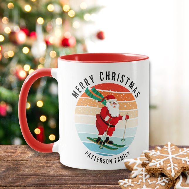 Mug Retro Noël Sunset Ski Père Noël Personnalisé (Créateur téléchargé)