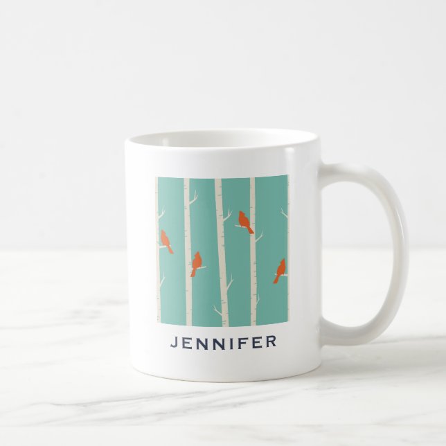 Mug Rétro Orange Birds on Birch Trees (Droite)